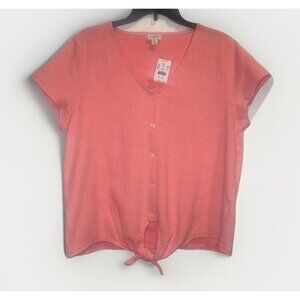 J CREW Women’s Coral Tie Front Button Up Front Knot Blouse Top Sz XL NEW